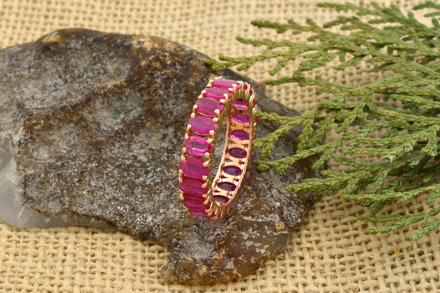 Eternity Bridal Band With 5x3mm Ruby Prong Set In 14k Rose Gold Promise Ring Size US6