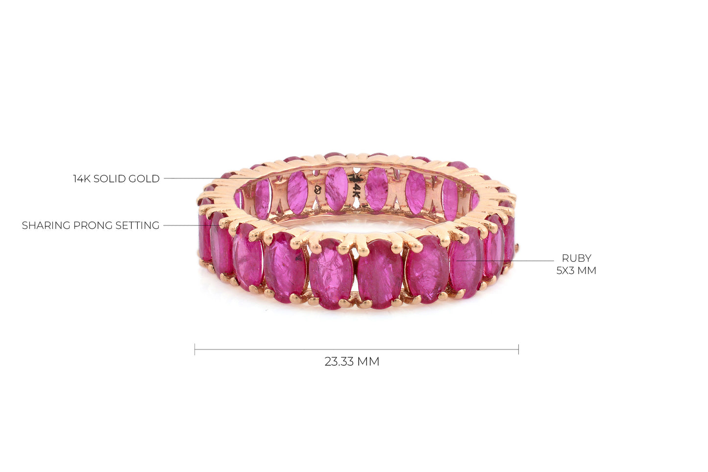 Eternity Bridal Band With 5x3mm Ruby Prong Set In 14k Rose Gold Promise Ring Size US6