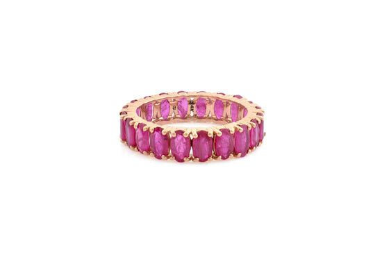 Eternity Bridal Band With 5x3mm Ruby Prong Set In 14k Rose Gold Promise Ring Size US6