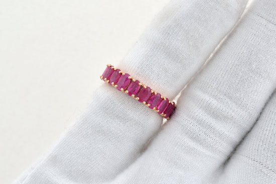 Eternity Bridal Band With 5x3mm Ruby Prong Set In 14k Rose Gold Promise Ring Size US6