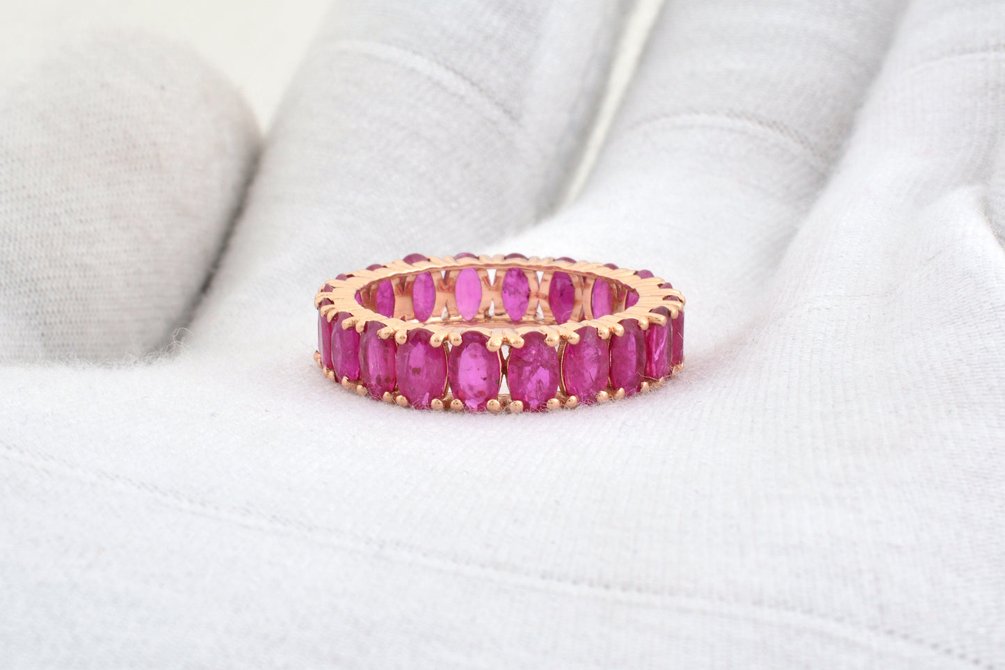 Eternity Bridal Band With 5x3mm Ruby Prong Set In 14k Rose Gold Promise Ring Size US6