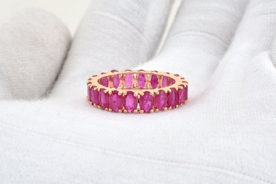 Eternity Bridal Band With 5x3mm Ruby Prong Set In 14k Rose Gold Promise Ring Size US6