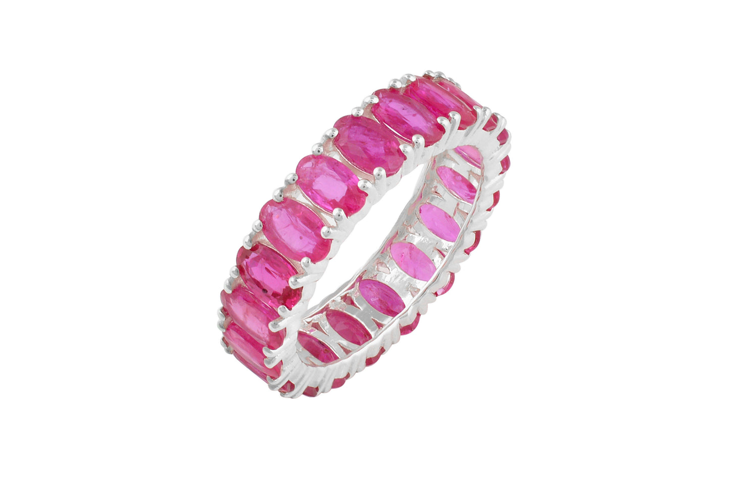 Full Eternity Band In 14k Real White Gold Burma Ruby 5x3mm Oval Cut Wedding Ring