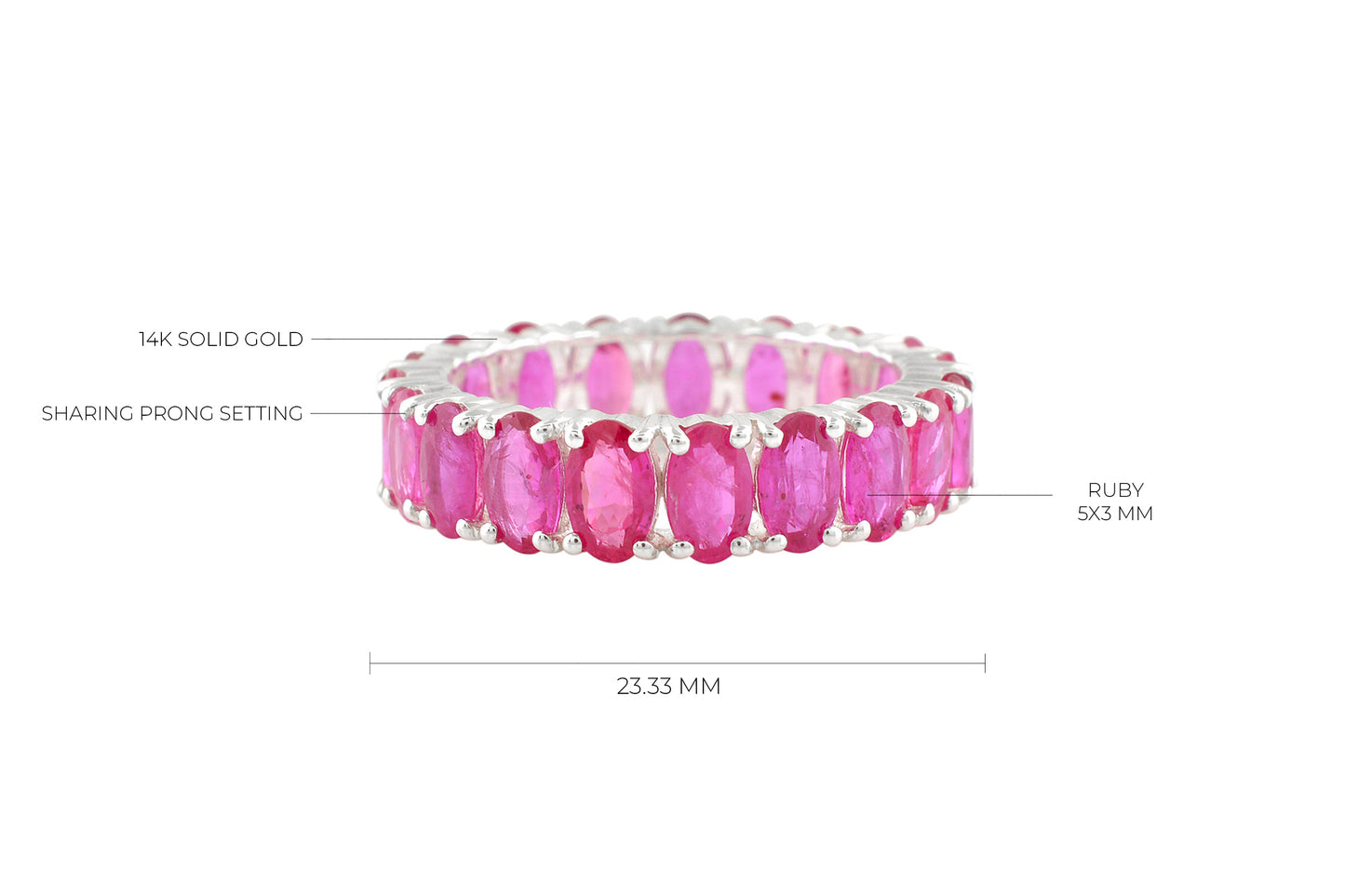 Full Eternity Band In 14k Real White Gold Burma Ruby 5x3mm Oval Cut Wedding Ring