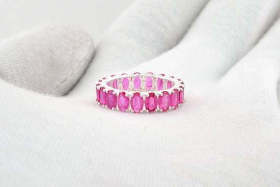 Full Eternity Band In 14k Real White Gold Burma Ruby 5x3mm Oval Cut Wedding Ring