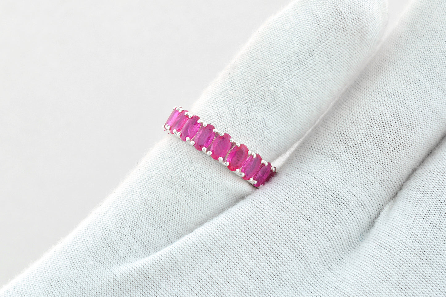Full Eternity Band In 14k Real White Gold Burma Ruby 5x3mm Oval Cut Wedding Ring