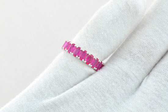 Full Eternity Band In 14k Real White Gold Burma Ruby 5x3mm Oval Cut Wedding Ring