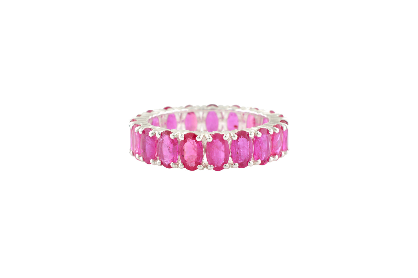 Full Eternity Band In 14k Real White Gold Burma Ruby 5x3mm Oval Cut Wedding Ring