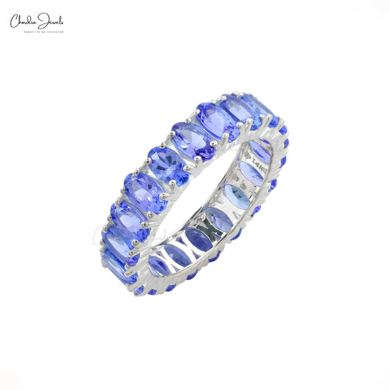 Radiant Eternity Ring With Oval Tanzanite 14k Real Gold Handcrafted Fine Stone Ring For Her