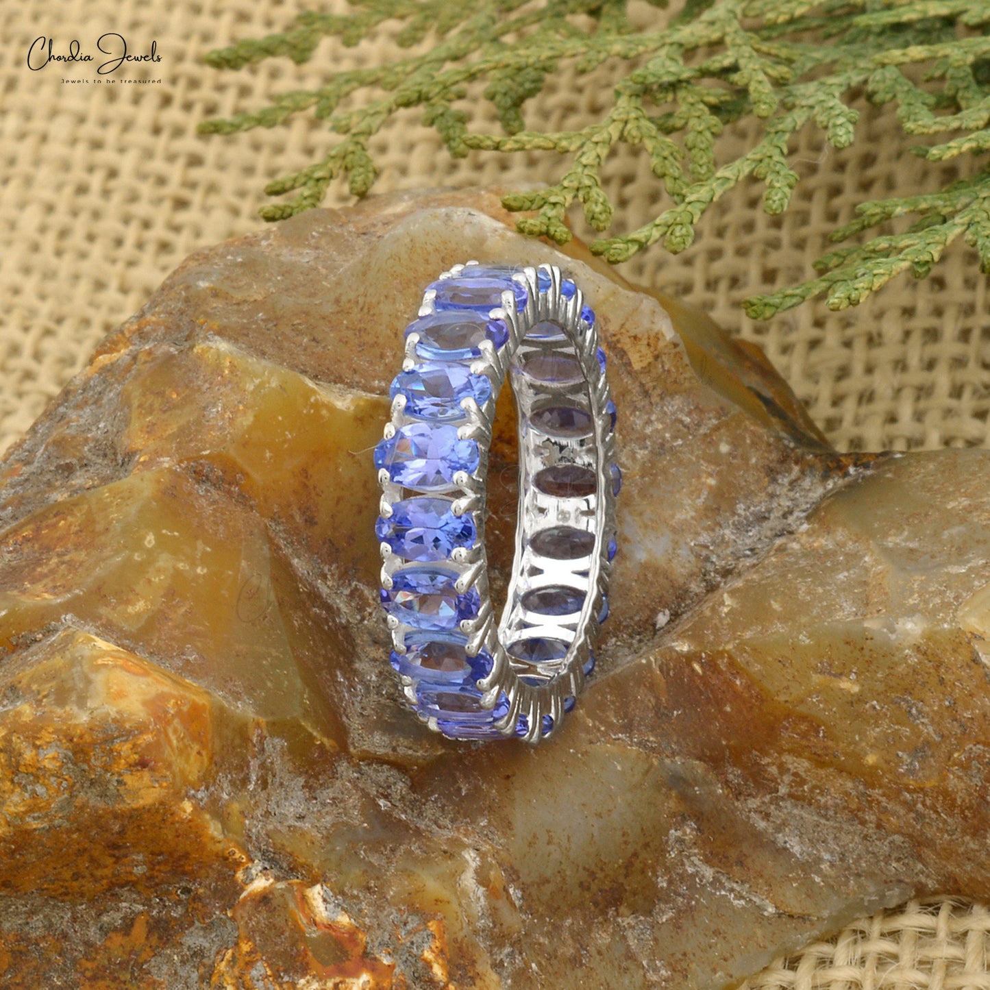 Radiant Eternity Ring With Oval Tanzanite 14k Real Gold Handcrafted Fine Stone Ring For Her