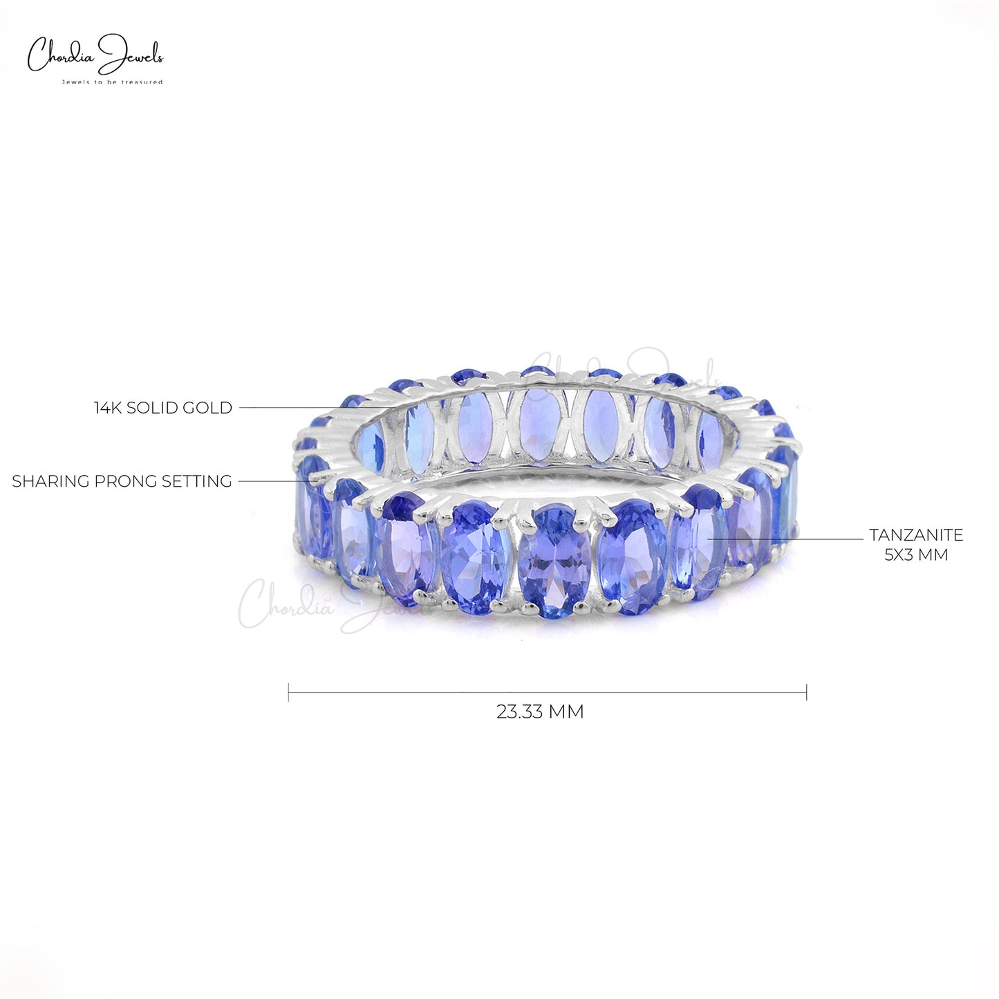 Radiant Eternity Ring With Oval Tanzanite 14k Real Gold Handcrafted Fine Stone Ring For Her