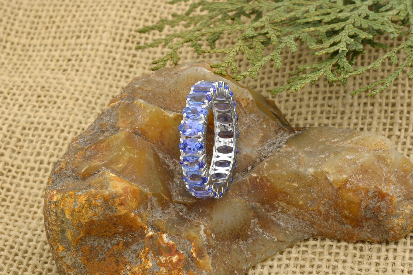 Eternity Ring In 14k Real White Gold Natural Tanzanite Gemstone Handcrafted Ring For Her