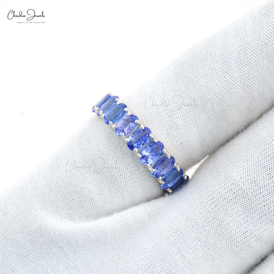 Radiant Eternity Ring With Oval Tanzanite 14k Real Gold Handcrafted Fine Stone Ring For Her