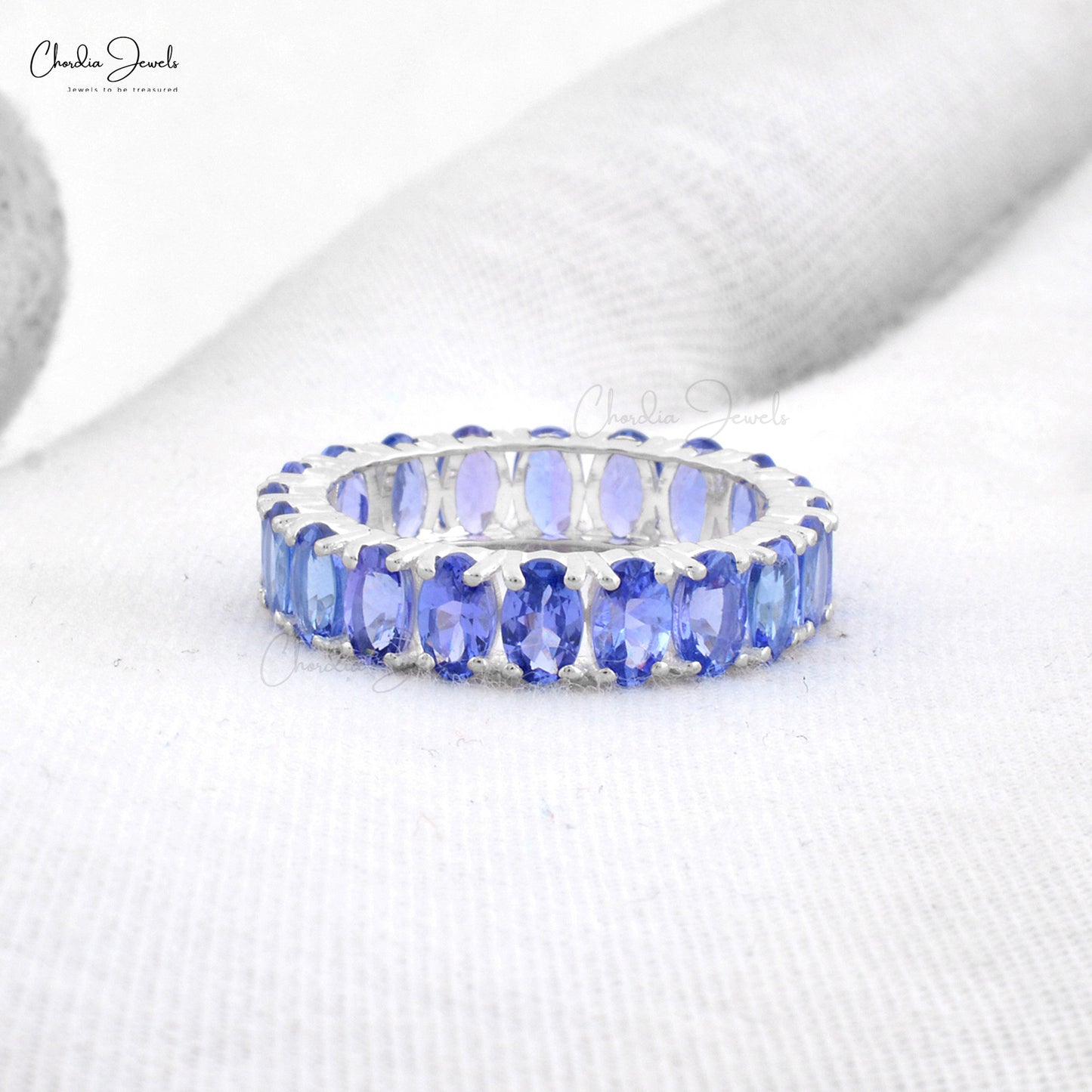 Radiant Eternity Ring With Oval Tanzanite 14k Real Gold Handcrafted Fine Stone Ring For Her