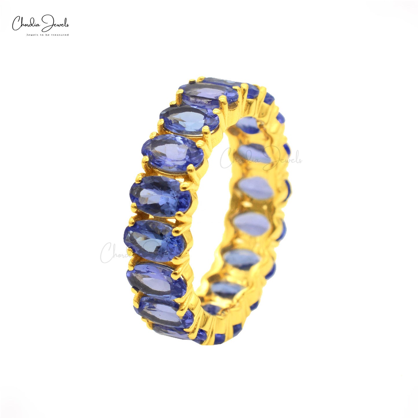 Solid 14k Yellow Gold Eternity Ring Genuine Tanzanite Gemstone Shared Prong Set Promise Ring