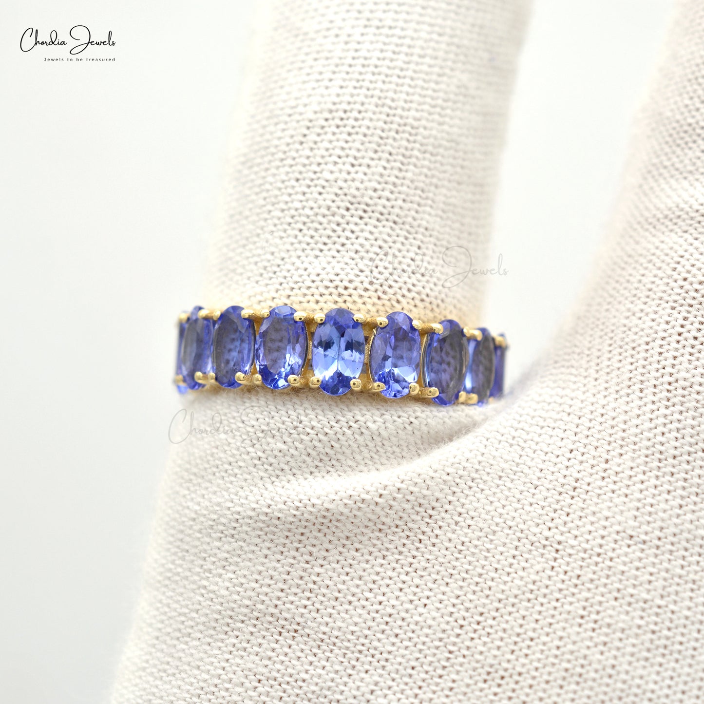 Solid 14k Yellow Gold Eternity Ring Genuine Tanzanite Gemstone Shared Prong Set Promise Ring