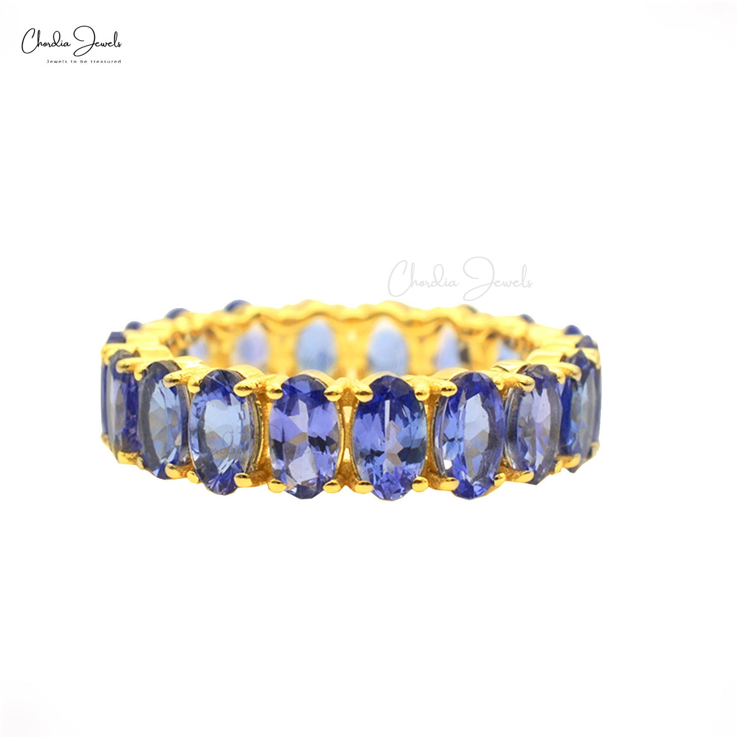 Load image into Gallery viewer, Natural Tanzanite 5x3mm Oval Cut Eternity Band 14k Real Yellow Gold Gemstone Rings For Women
