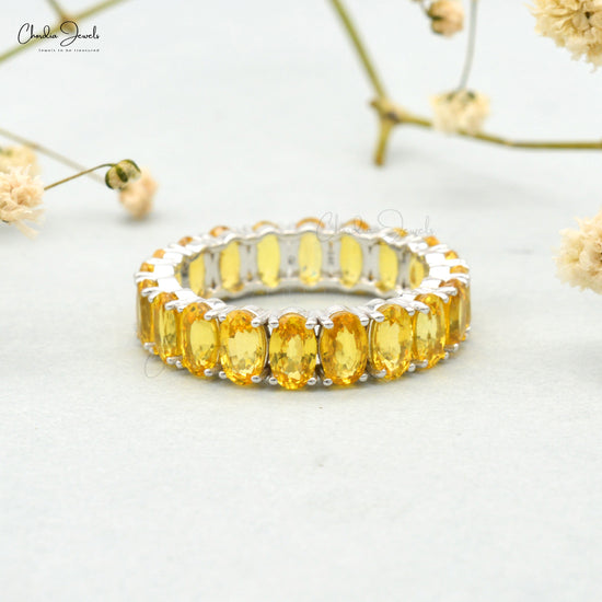 Natural Yellow Sapphire Eternity Ring in 14k Solid White Gold September Birthstone Ring