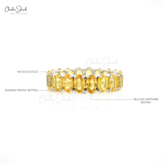 Natural Yellow Sapphire Eternity Ring in 14k Solid White Gold September Birthstone Ring