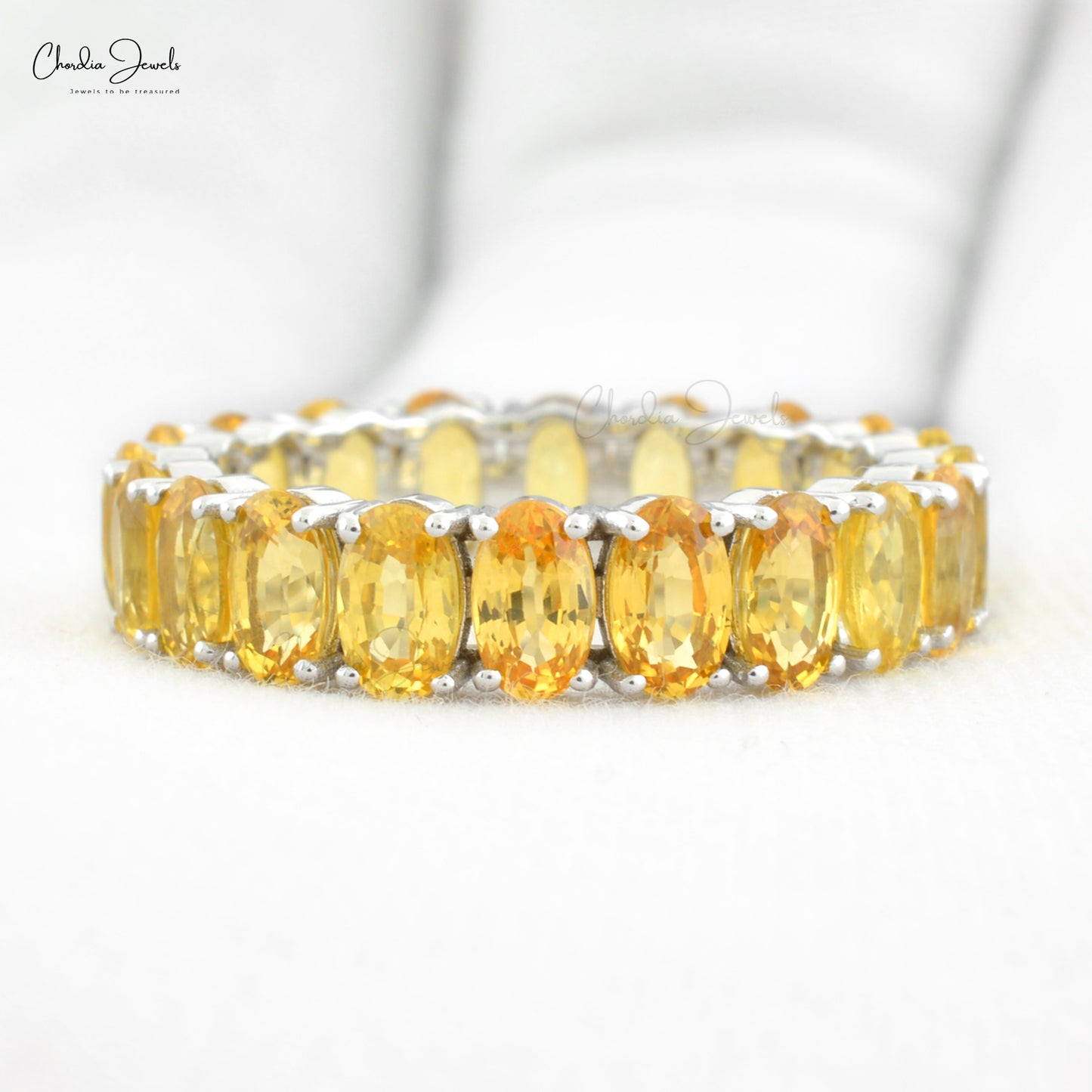 Natural Yellow Sapphire Eternity Ring in 14k Solid White Gold September Birthstone Ring