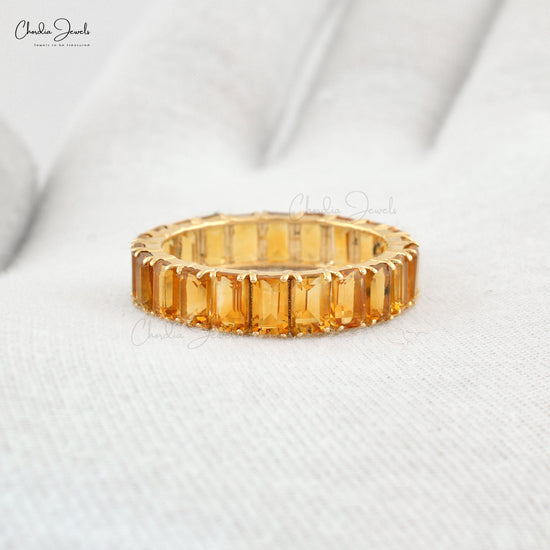 Genuine Citrine 5x3mm Octagon Gemstone Eternity Band Ring in 14k Solid Yellow Gold (Size US-5)