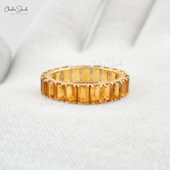 Genuine Citrine November Birthstone Eternity Band Ring 5x3mm Octagon Cut Gemstone Ring Size US-5 14k Solid Yellow Gold Ring For Engagement