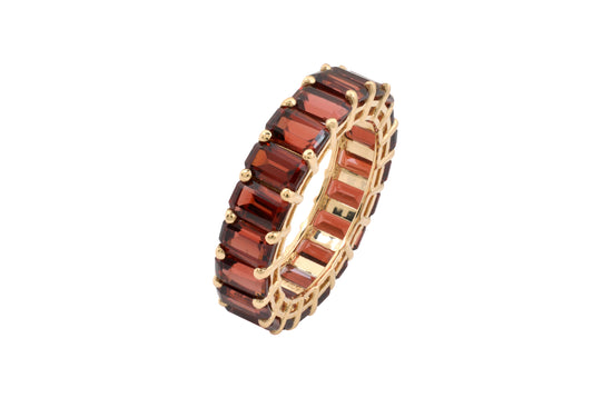 Octagon Cut Natural Garnet Full Eternity Band For Women in 14k Solid Yellow Gold