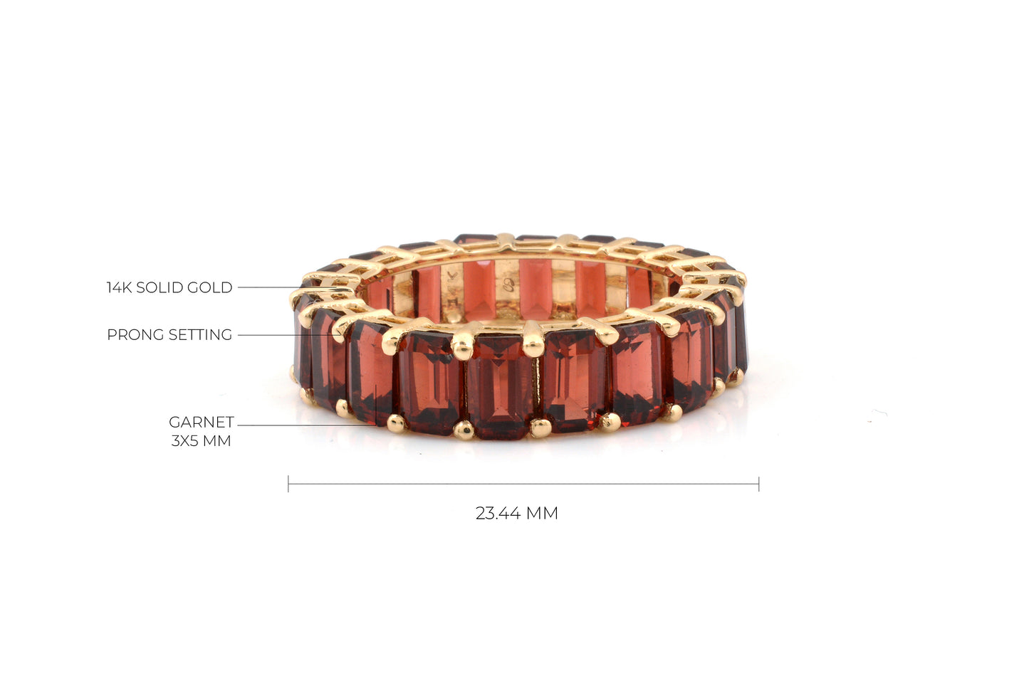 Octagon Cut Natural Garnet Full Eternity Band For Women in 14k Solid Yellow Gold