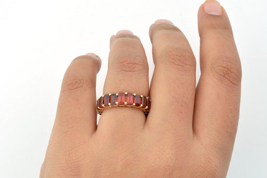 Octagon Cut Natural Garnet Full Eternity Band For Women in 14k Solid Yellow Gold