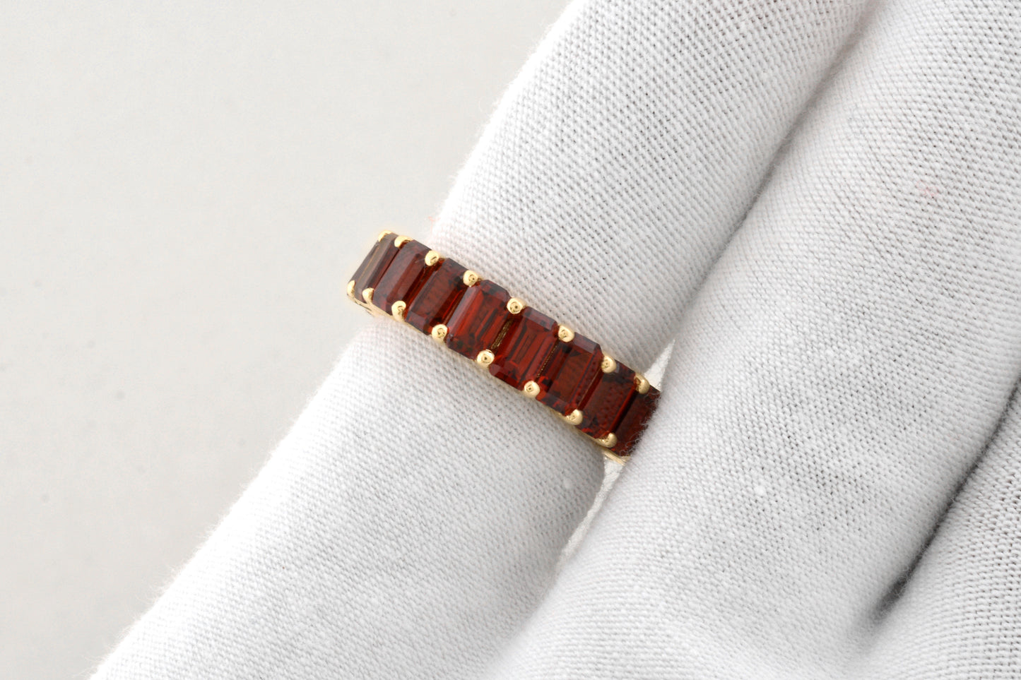 Octagon Cut Natural Garnet Full Eternity Band For Women in 14k Solid Yellow Gold