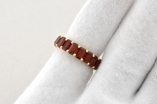 Octagon Cut Natural Garnet Full Eternity Band For Women in 14k Solid Yellow Gold