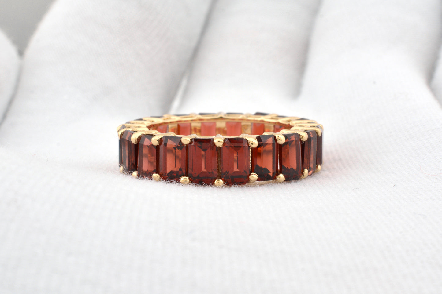 Octagon Cut Natural Garnet Full Eternity Band For Women in 14k Solid Yellow Gold