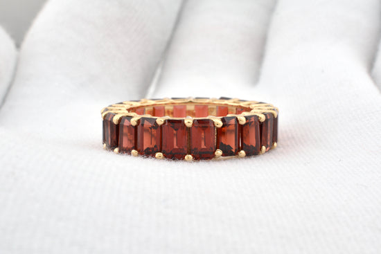 Octagon Cut Natural Garnet Full Eternity Band For Women in 14k Solid Yellow Gold
