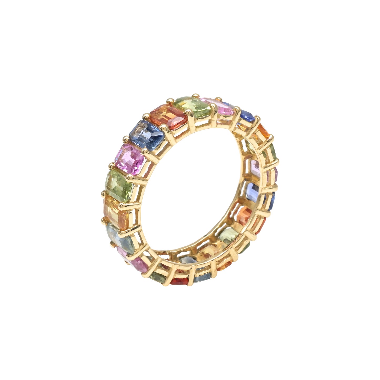 Outentieke Multi Saffier Edelsteen Ewigheid Band 14k Soliede Geel Goud Belofte Ring Vir Geskenk