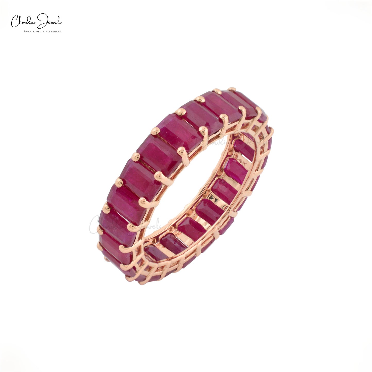 Load image into Gallery viewer, Octagon Cut 5x3mm Natural Ruby Ring Band For Her 4.94Ct Gemstone Eternity Band 14k Solid Rose Gold Eternity Wedding Bands
