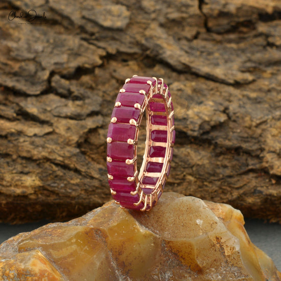 Octagon Cut 5x3mm Natural Ruby Ring Band For Her 4.94Ct Gemstone Eternity Band 14k Solid Rose Gold Eternity Wedding Bands