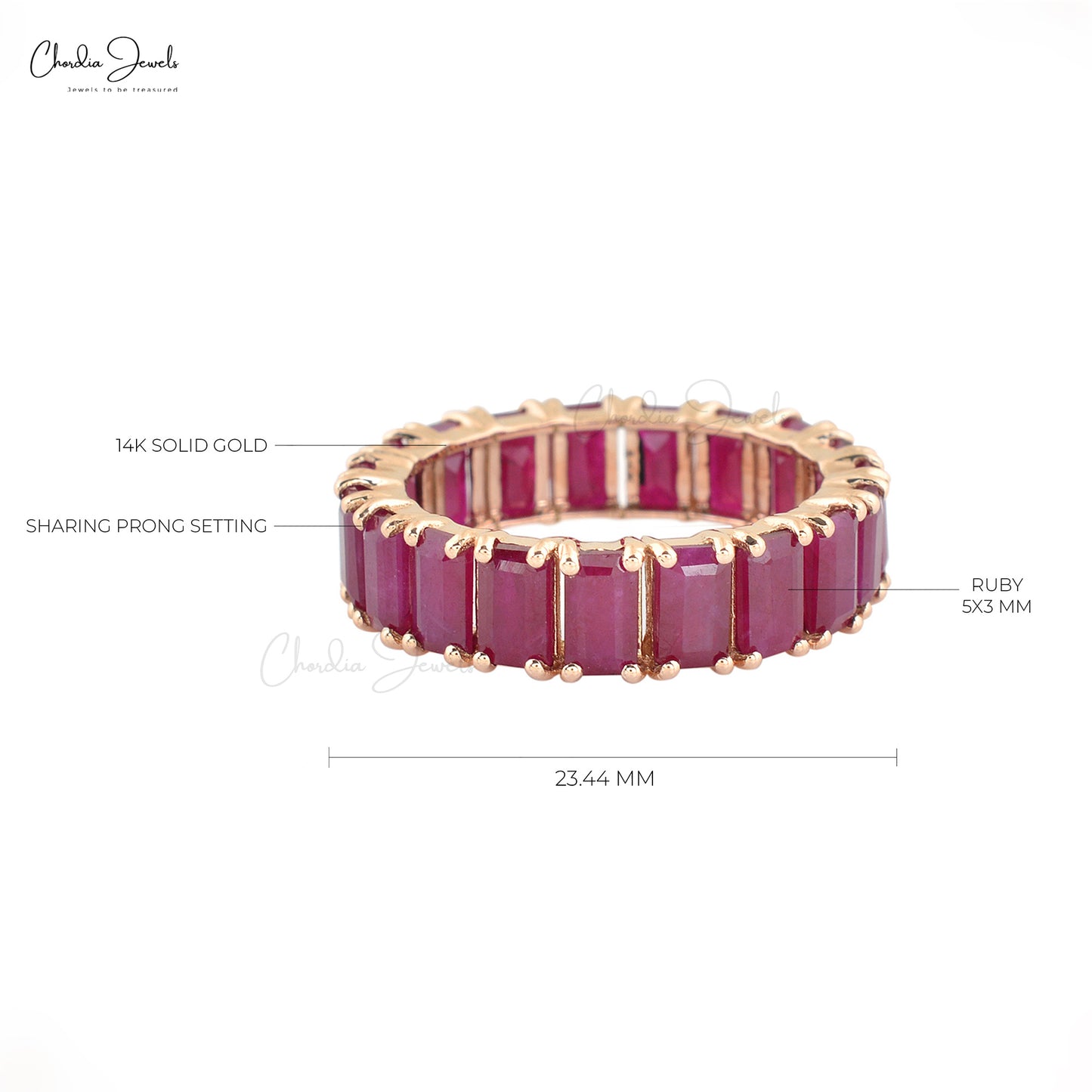 Octagon Cut 5x3mm Natural Ruby Ring Band For Her 4.94Ct Gemstone Eternity Band 14k Solid Rose Gold Eternity Wedding Bands