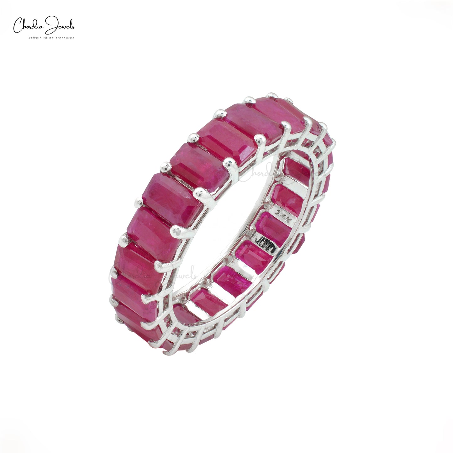 Red Ruby Dainty Eternity Band 5x3mm Octagon Natural Gemstone 14k Solid White Gold Ring 4.94Ct July Birthstone Jewelry For Women