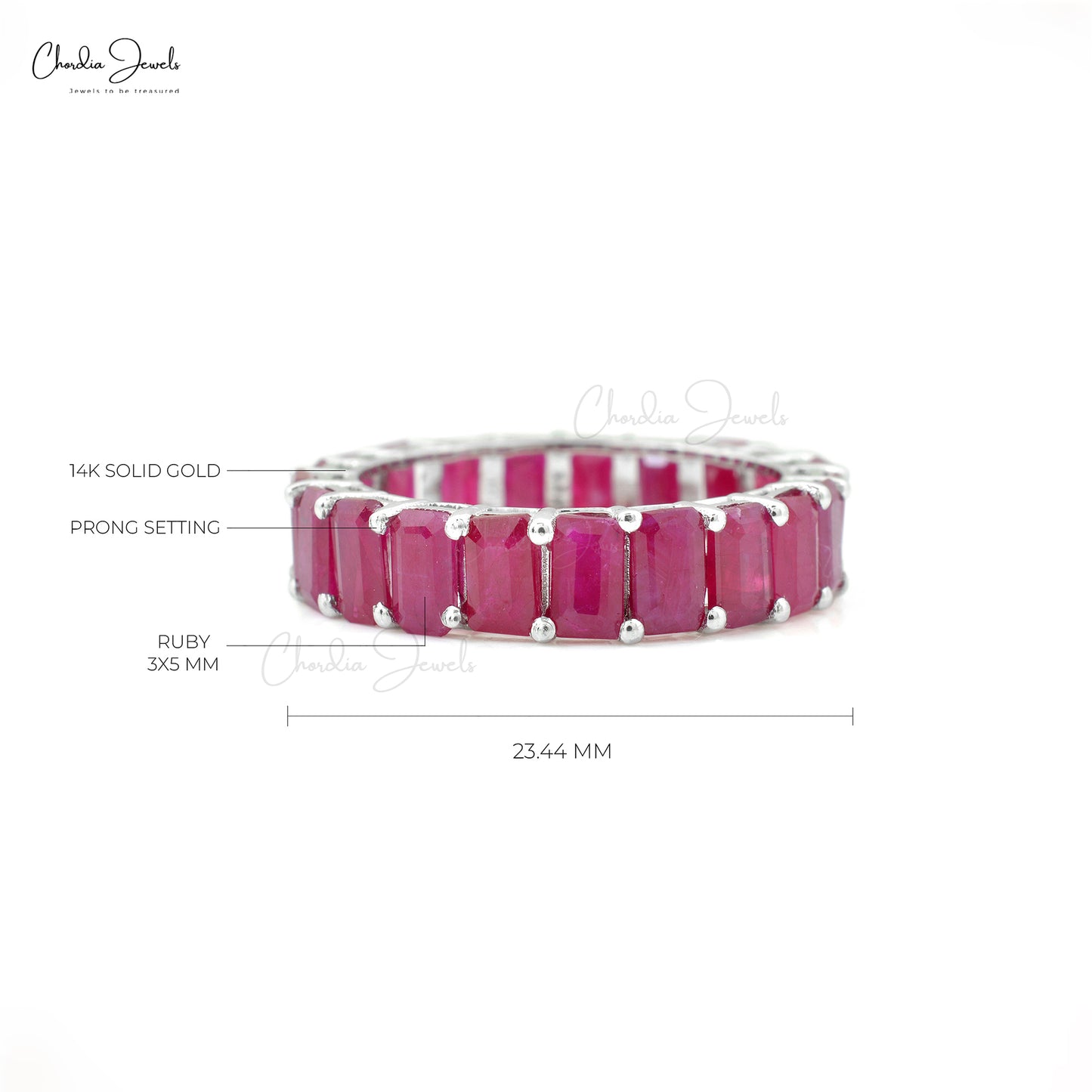 Red Ruby Dainty Eternity Band 5x3mm Octagon Natural Gemstone 14k Solid White Gold Ring 4.94Ct July Birthstone Jewelry For Women