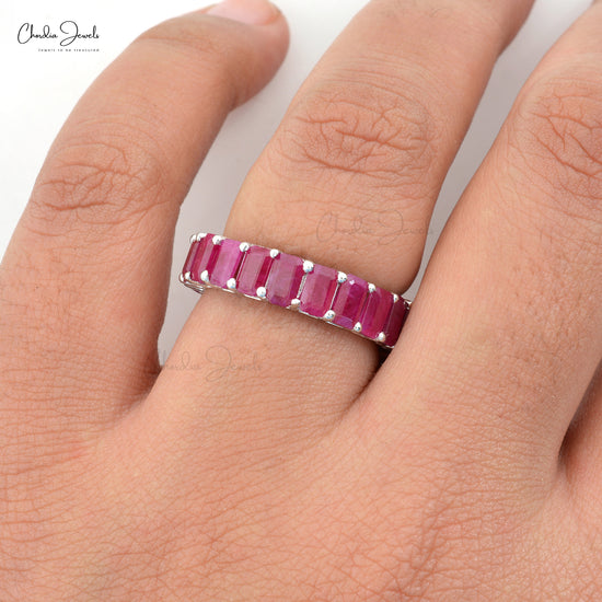 Natural Ruby Stackable Ring With 5.20 Ct Gemstone 14k White Gold Eternity Band Rings