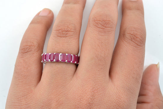 Natural Ruby Stackable Ring With 5.20 Ct Gemstone 14k White Gold Eternity Band Rings