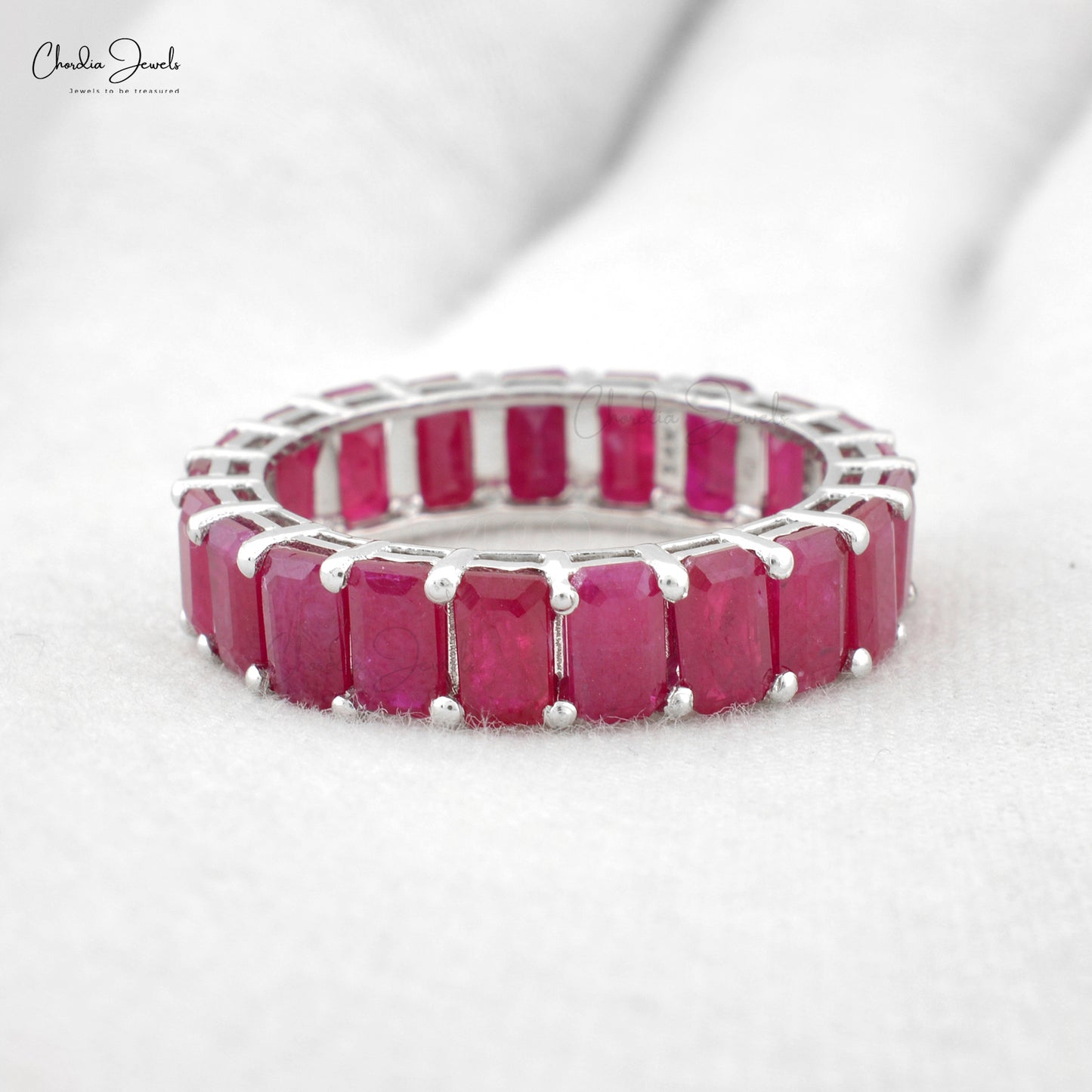 Natural Ruby Stackable Ring With 5.20 Ct Gemstone 14k White Gold Eternity Band Rings