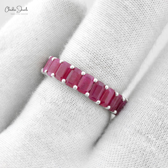 Natural Ruby Stackable Ring With 5.20 Ct Gemstone 14k White Gold Eternity Band Rings
