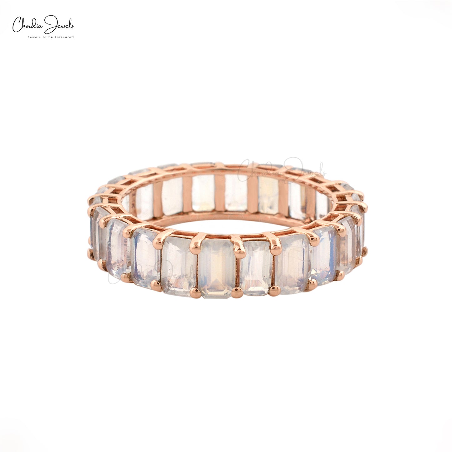 Eternity Gemstone Band With Rainbow Moonstone 14k Solid Gold June Birthstone Women's Ring