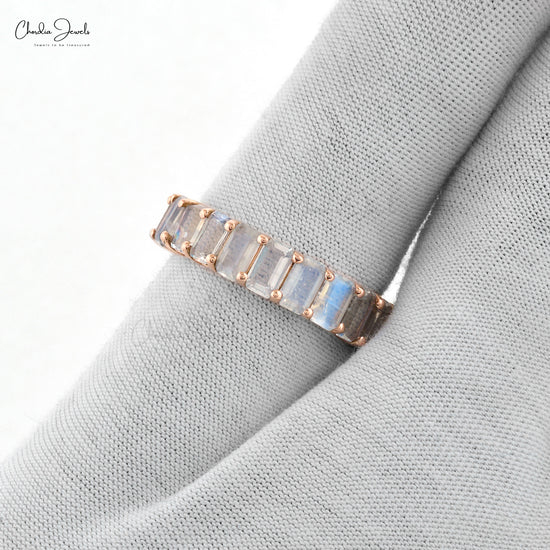 Eternity Gemstone Band With Rainbow Moonstone 14k Solid Gold June Birthstone Women's Ring