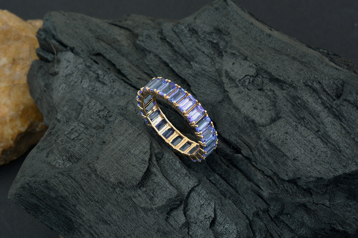 Octagon Eternity Ring With 5x3mm Tanzanite 14k Yellow Gold Wedding Band Size US6.5