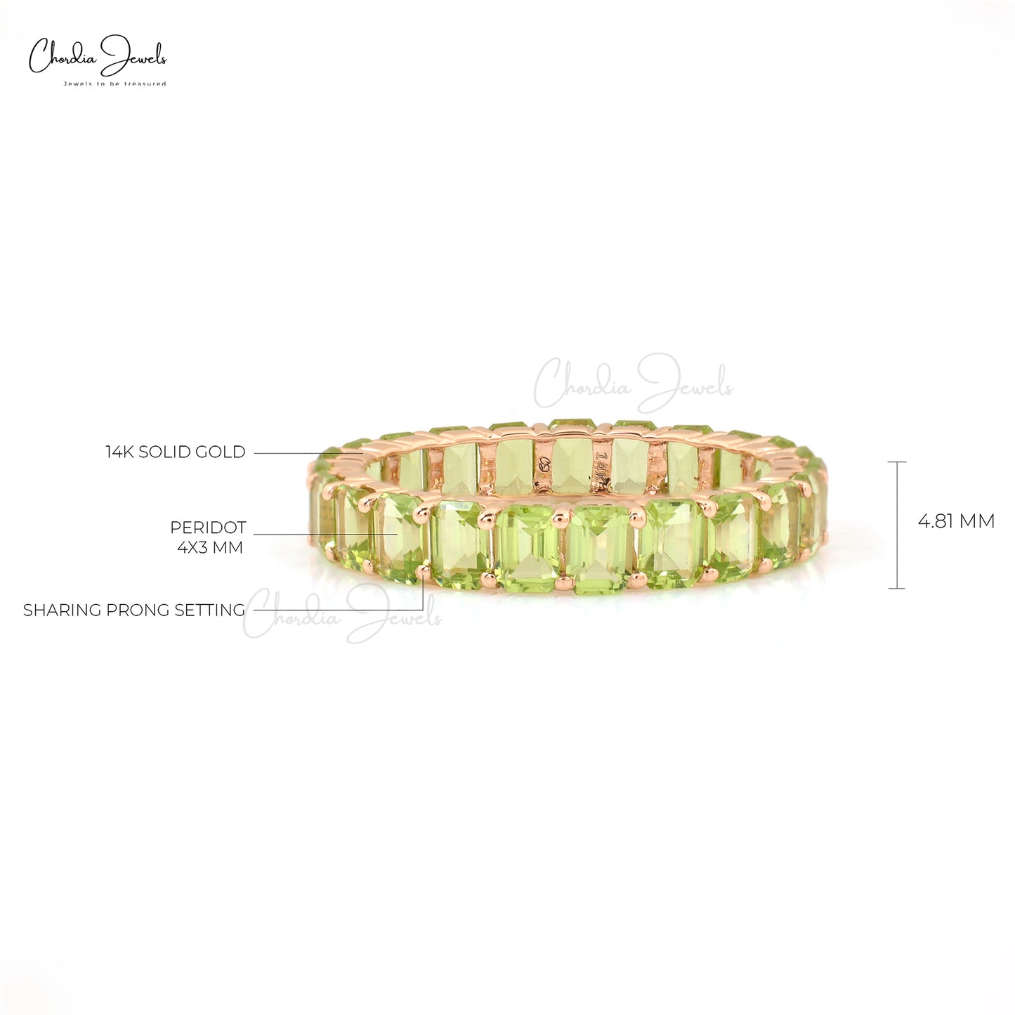 Octagon Full Eternity Band In 14k Rose Gold Peridot 4x3mm Gemstone Minimalist Ring