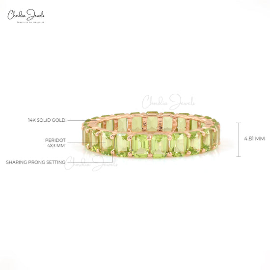 Octagon Full Eternity Band In 14k Rose Gold Peridot 4x3mm Gemstone Minimalist Ring
