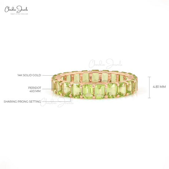 Green Peridot Authentic Gemstone Eternity Band For Gift 14k Solid Rose 4.40Ct August Birthstone Eternity Band Hallmarked Jewelry