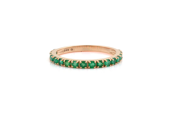 Dainty Half Eternity Wedding Band With 2mm Emerald Accent in 14k Rose Gold Ring